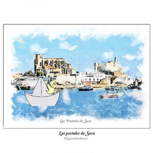 Postal de Castro Urdiales en barco